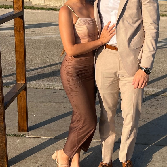 Aldine Midi Dress - Ombré Mesh Bodycon Dress in Chocolate - Picture 3 of 5